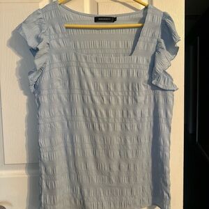 Light Blue Smocked Flutter Sleeve Top - L